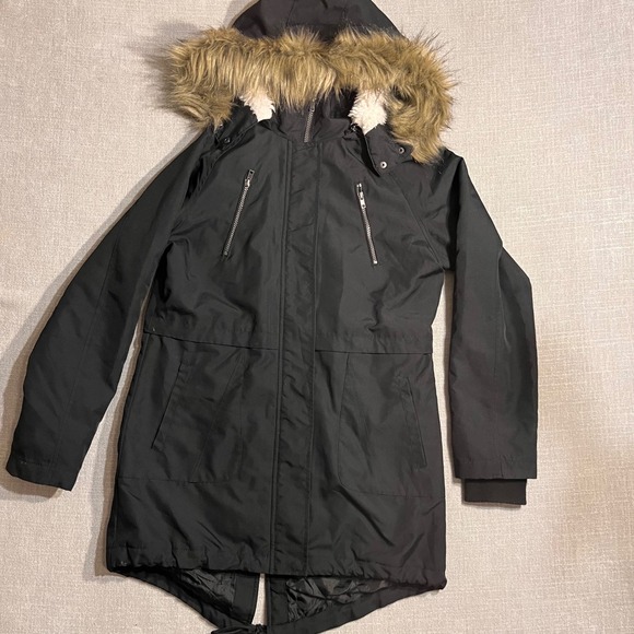 NUVANO Jackets & Blazers - NUVANO Womens Black Faux Fur Hood Parka Winter Jacket Coat Size M